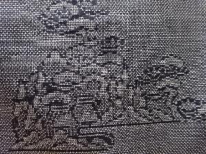 アンティーク　松に家屋模様織り出し本場泥大島紬着物(9マルキ)